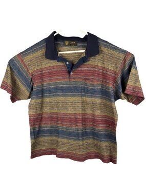 Valente Collezioni Uomo Mens Multicolor Striped Knit Polo Shirt Made In Italy